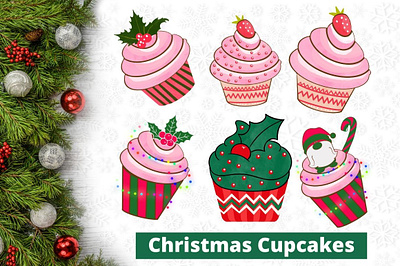 Watercolor Christmas Cupcakes Clipart christmas design illustration llustration vector pumpkin illustration vector