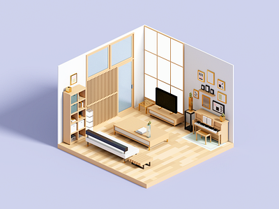 Cozy 3d 3dart architecture illustration interior minimal render room voxel voxelart