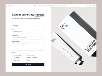 Contact form — Untitled UI agency website booking contact daily ui design system figma form minimal minimalism pastel simple split ui kit warm web design webflow