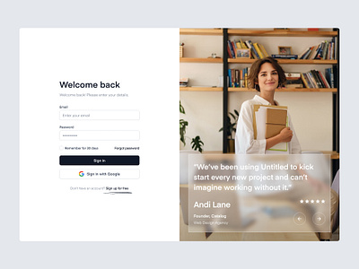 Log in page — Untitled UI daily ui design system figma form log in login minimal minimalism sign up signup simple split screen testimonial ui kit