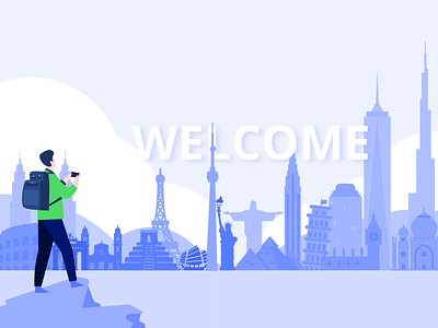 Branded welcome email banner app city design email flat illustration landscape tourist visit web world