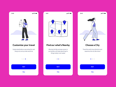 Travel App UI Design blue design illustration mobile pink travel app ui ui design ux