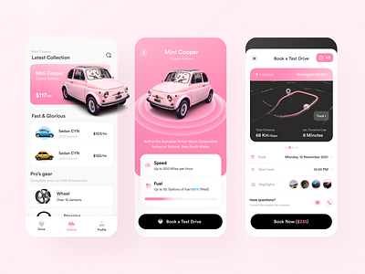 Mini Cooper Test Drive App 3d abstract app design car design illustration ios mobile popular trending ui uiux vector