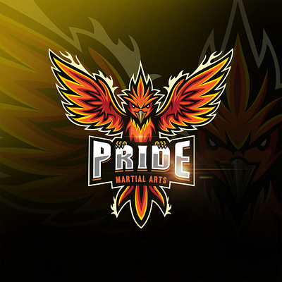 Pride Martial Arts badge logo bird logo branding character emblem esport esport logo fire fire birds fire logo icon identity illustration logo mascot mascot logo phoenix phoenix bird phoenix logo sports branding