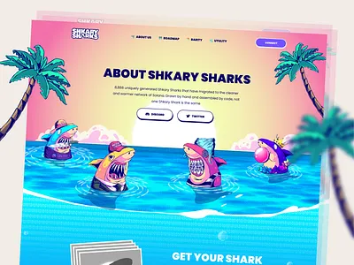 Shkary Sharks - NFT Landing Page animation blockchain crypto art crypto web cryptocoin cryptocurrency cryptodesign defi ethereum landing page matamask nft nft art nfts platform shark solana token