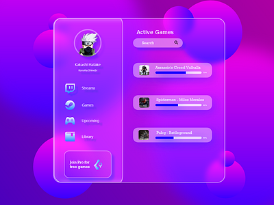Glassmorphism animation app branding design glass icon illustration typography ui ux