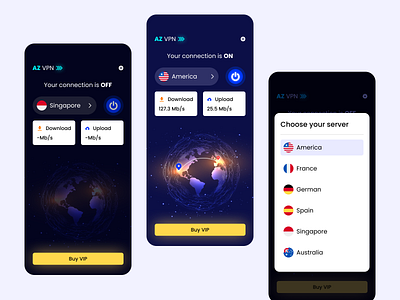 AZ VPN App app connection design internet mobileapp ui uiux vpn