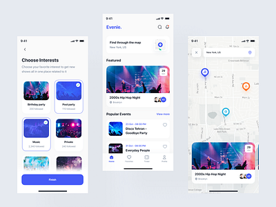 Evenie - Event Booking App UI Kit android app branding concer concert design event events graphic design ios mobile mobile app mobile design party ui ui8 uidesign uikit ux uxdesign