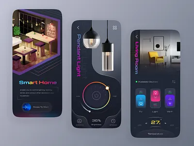 Smart Home App clean dark dark mode gradient home homepage ios iot light minimal mobile remote rgb smart home temperature trend ui