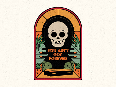 You ain't got forever.. 2d coffin design emblem flat icon illustration logo plants skull sticker texture vector