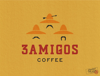 Three Amigos Coffee branding classic coffee concept creative fun logo logodesign mexican minimal mustache negative space playful saudi arabia sombrero texture typography vector visual identity yellow