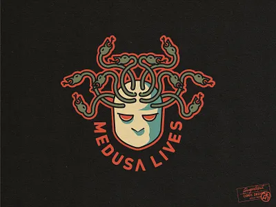 Medusa Lives brand identity concept dark design dj drawing electric electronic icon logo design magic marketing mascot medusa music mythology party playful simple snake