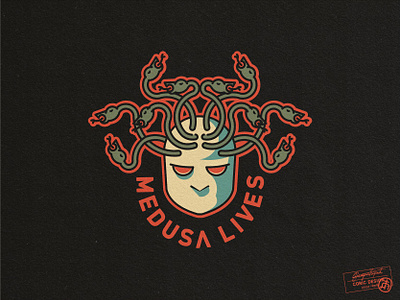 Medusa Lives brand identity concept dark design dj drawing electric electronic icon logo design magic marketing mascot medusa music mythology party playful simple snake