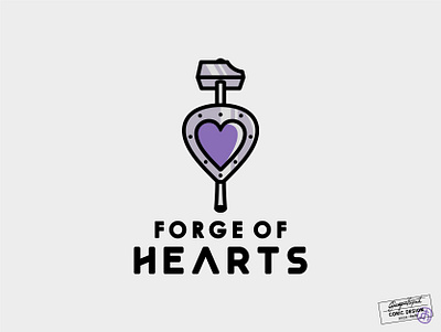 Forge of Hearts accessories branding challenge concept creative logo digital fun game gamer gaming geometric hammer heart illustration kids logo purple simple vector young