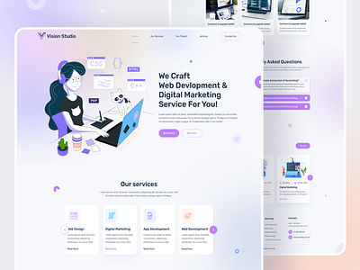 Vision Studio- Digital Agency Landing Page Design agency app dashboard design digital agency digital marketing home page landing page marketing mobile ui psd template trend design 2020 ui vision studio web web app web design website website design wesbsite