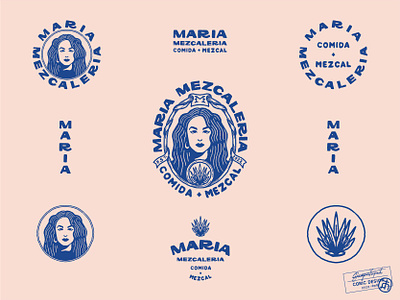 Maria Mezcaleria agave authentic blue brand identity cactus celebrity drink food frame graphic design local logo design mexican mezcal plant portrait restaurant texas typography vintage