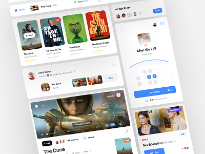 Movies and Games UI Components app cards cinema components dashboard design films games golo interface minimal movies social ui ui design ux ux design web web app web design