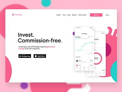 Freetrade: Fintech commission-free trading app - Landing page. banking colourful design fintech flat freetrade graphic design landing page trading ui ui design ux web web design