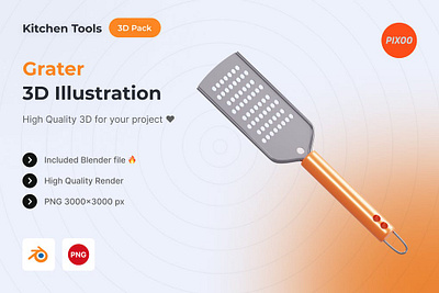 Grater 3D Kitchen Object 3d 3d art 3d icon 3d icons 3d object animation app concept design graphics design icon icon design icons icons design illustration kitchen logo object page ui