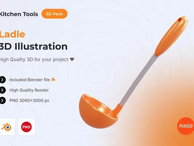Ladle 3D Kitchen Object 3d 3d animation 3d icon 3d icons 3d illustration 3d object app concept design graphics design icon icon design icons icons design illustration kitchen logo object page ui