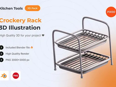 Crockery Rack 3D Kitchen Illustration 3d 3d animation 3d art 3d icon 3d icons 3d illustration 3d object app concept design graphics design icon icon design icons icons design illustration kitchen logo object page