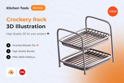 Crockery Rack 3D Kitchen Illustration 3d 3d animation 3d art 3d icon 3d icons 3d illustration 3d object app concept design graphics design icon icon design icons icons design illustration kitchen logo object page