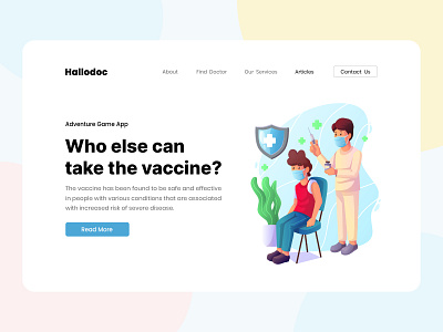 Hallodoc - Vaccine Landing Page cartoon covid 19 design flat illustration landing page simple ui vaccine vector