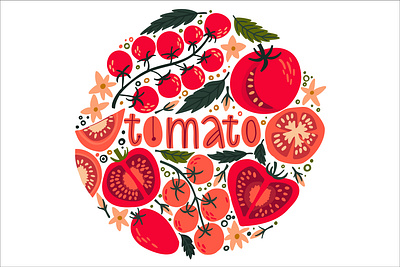 tomato bright circle design elements green illustration red tomato vector