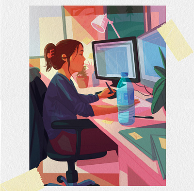 Back to work character character design color computer design digitalart drink face graphism illustration mood plant texture water woman