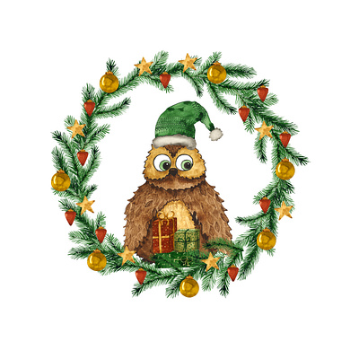 Christmas owl arts baby card cartoon celebration character child composition design draw graphics hand drawn holiday illustration new year owl watercolor xmas