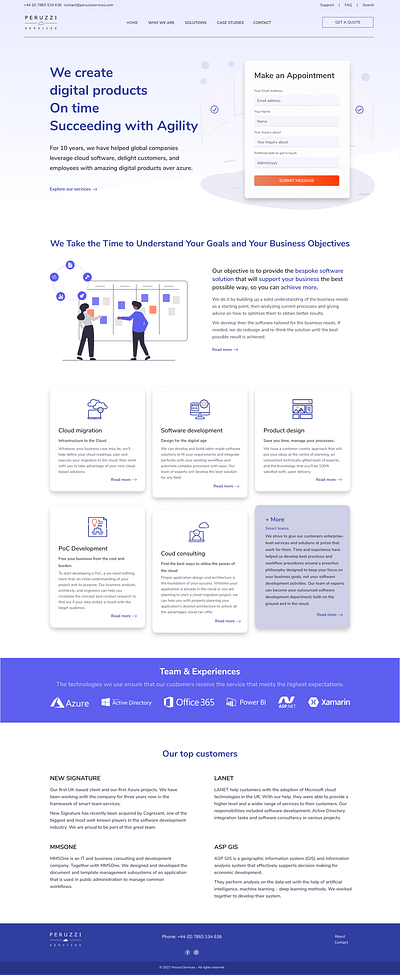 Peruzzi Services website 💜 agency agency website business clean figma fresh illustration illustrations indigo landing page landingpage madalina taina material design microsoft azure services modern orange software agency software company ui ux