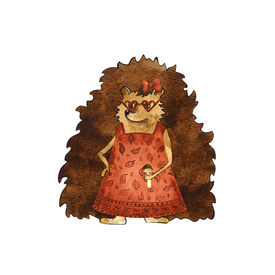 Beautiful hedgehog animals art baby beautiful cartoon character child composition cute design draw dress funne girl hand drawn hedgehog illustration valentine watercolor watercolour