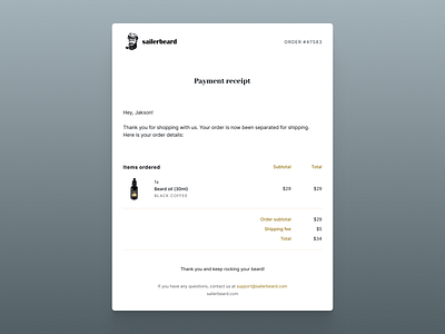 Beard oil email receipt - UI Challenge beard branding challenge confirmation daily ui design email oil order receipt ui