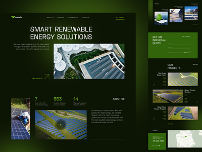 solaris landing page eco green grid hero image home page landing landing page layout renewable energy solar solar power typography web web design webdesign website