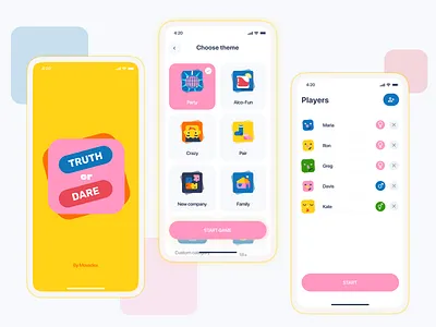 Truth or dare game - Movadex app branding dare design design team game graphic design illustration logo mobile movadex truth ui vector yellow