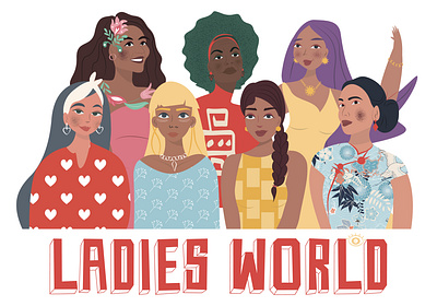 Ladies World art beauty card design empower greeting illustration ladies powerful vector woman