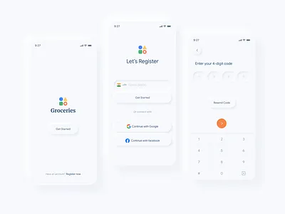 Online Grocery Store animation app app design glassmorphism grocery light login motion graphics neumorph neumorphism online store register shop signin singup skeumorph skeumorphism white
