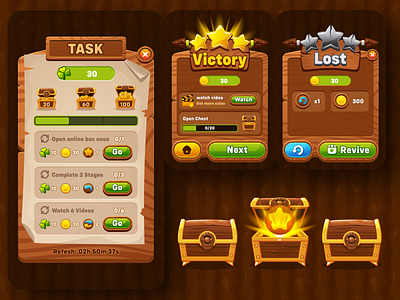 Popup game app ui farm game ui graphic design lost popup ui task ui victory