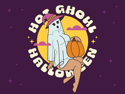 Hot Ghoul Halloween badge ghost ghoul halloween hot hot ghoul hot halloween logo moon night pinup pumpkin spooky stars sticker witch