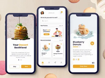 Dessert Shop App app branding design dessert food groceries illustration minimalist mobile mockup screen shop ui ux white yellow