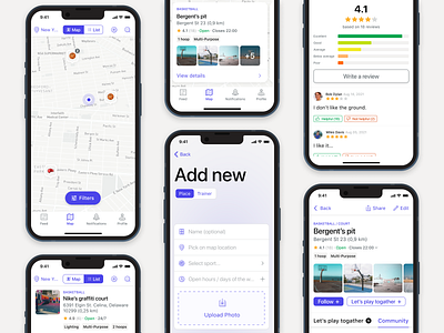 FindyGround - sport courts finder app card court creation details figma form location map mobile playground product design review sport ui upload user interface ux