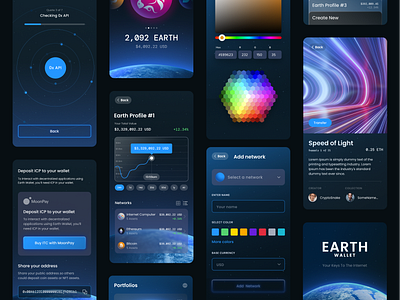 Earth Wallet UI app design bitcoin blockchain crypto crypto wallet earth earth wallet ethereum glow internet computer mobile design nfts space ui design unfold wallet web app