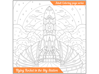 Flying Rocket in The Sky Station art artwork book cartoon coloring coloring book coloring page cool design creative cute graphic design illustration lineart outline sketch