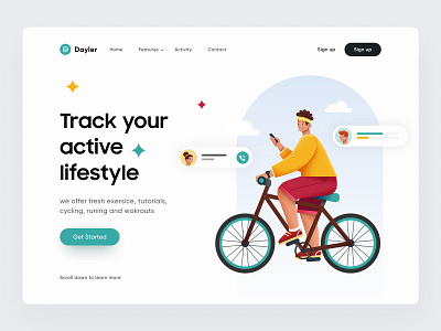 Hero Header Landing Page - Web Design character clean cycling hero header illustration landing landing page minimal travel ui ui design ux ux design web webdesign website