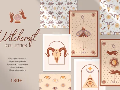 Witchcraft collection boho branding design flat illustration illustrator logo minimal set vector witchcraft