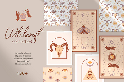 Witchcraft collection boho branding design flat illustration illustrator logo minimal set vector witchcraft