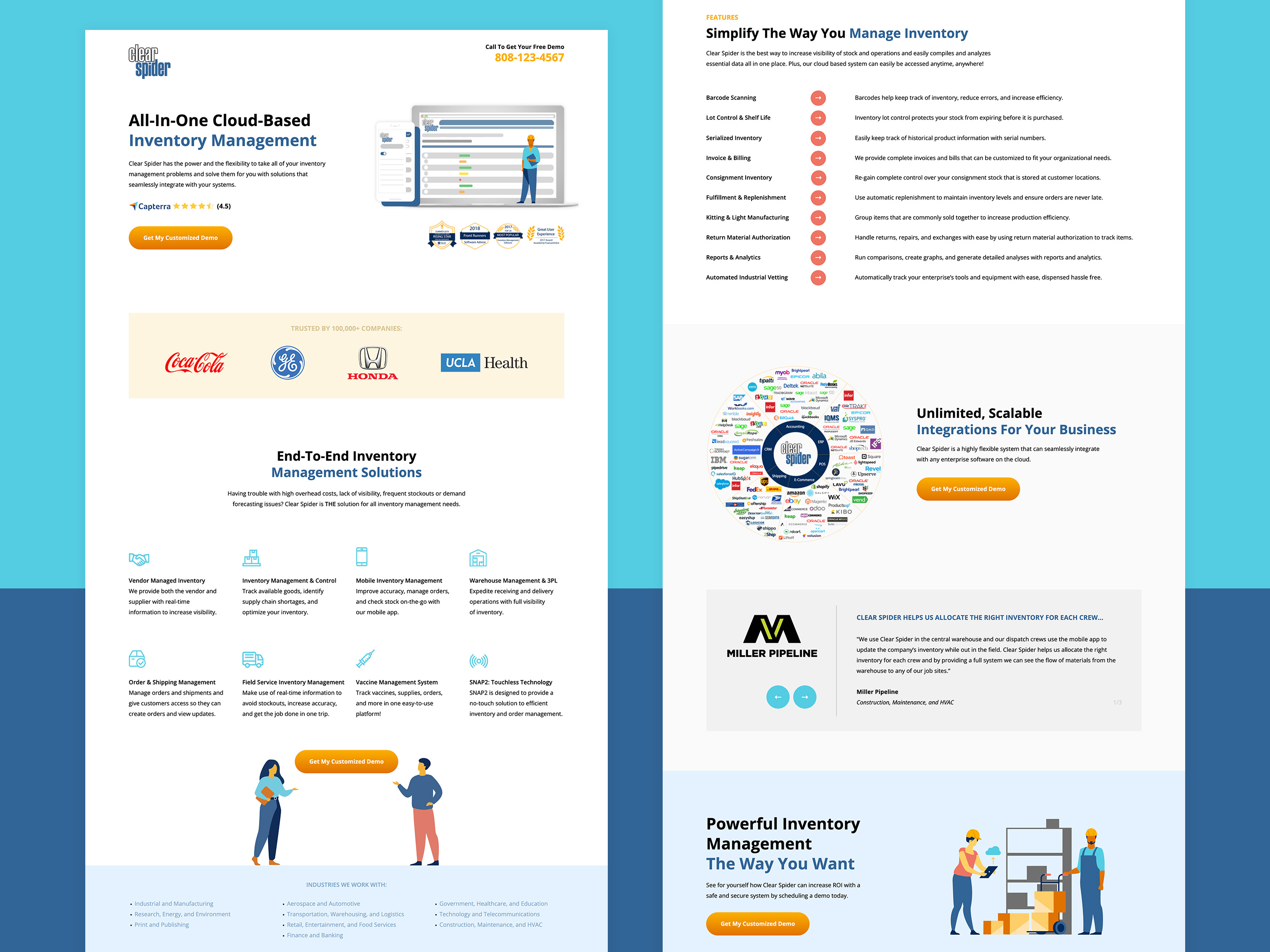 Inventory Management Landing Page advertising b2b branding campaign clear spider cloud design digital design illustration inventory inventory management inventory solutions landing page ppc marketing saas ui ux vmi
