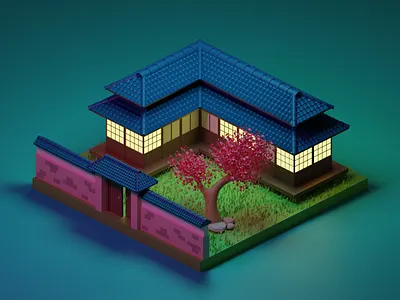 japanese house 3d 3d design 3d illustration blender blender software house isometric isometric design isometric illustration japan low poly low poly design low poly illustration