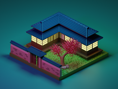 japanese house 3d 3d design 3d illustration blender blender software house isometric isometric design isometric illustration japan low poly low poly design low poly illustration