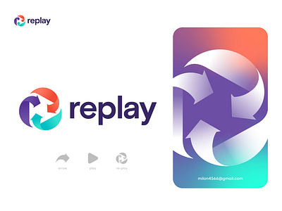 Replay Logo Design (Concept: Play Button and Arrow Symbol) brand branding business logo conceptual logo creative logo custom logo devignedge logo logo design logodesign logomark logos media logo modern logo play button play logo re play logo symbol unique logo vector